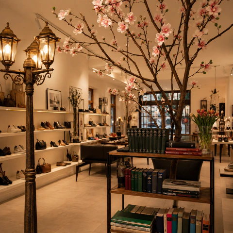Innenraum der Boutique mit Schuhen und Accessoires